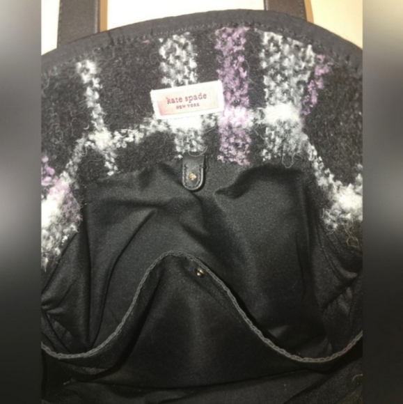 🍂🍁RARE Kate Spade New York Black/Lavender/Ivory Plaid Large Morley Tote Bag - Picture 5 of 6